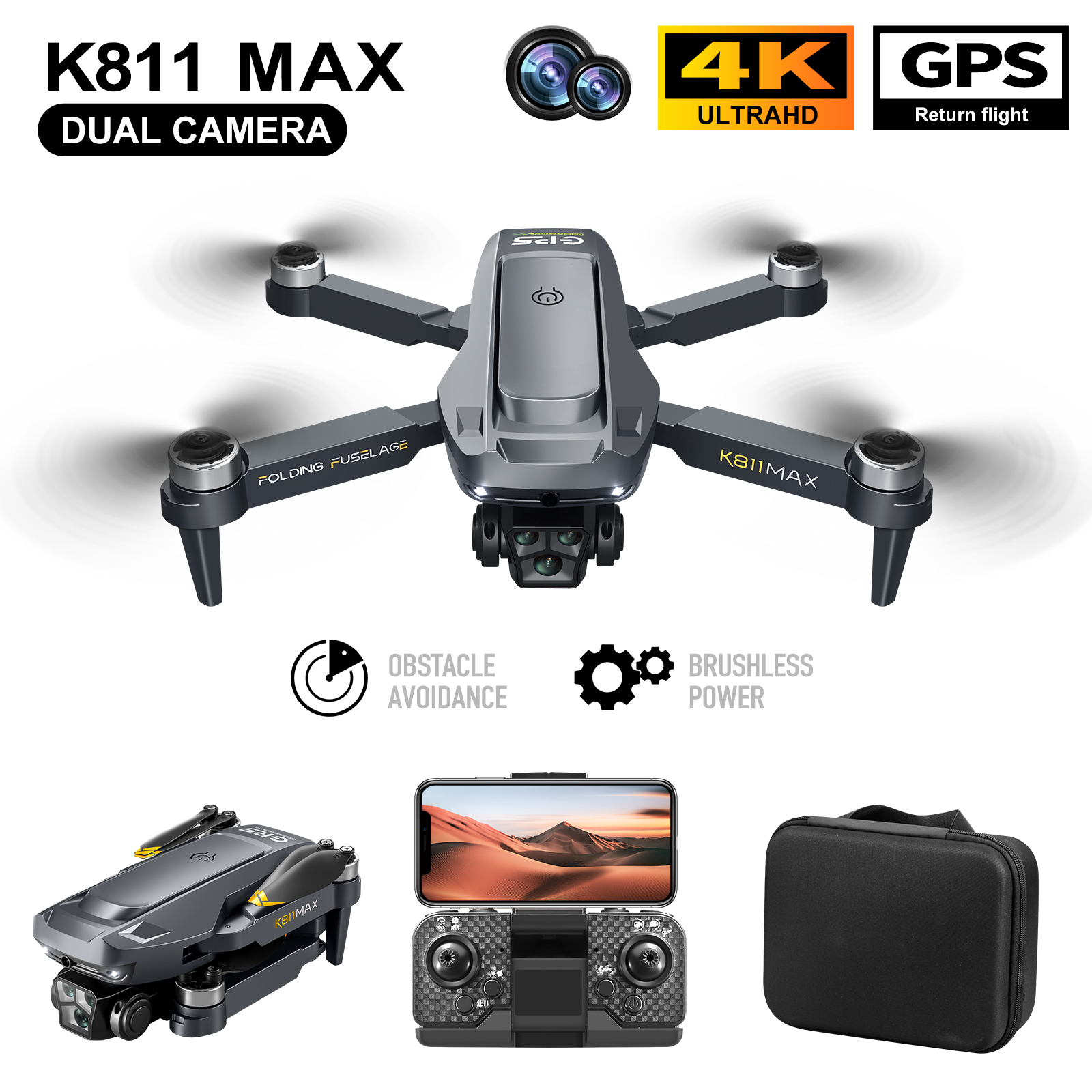 Drone Camera 4K - K811MAX Quadcopter Drone: Brushless, GPS, Auto